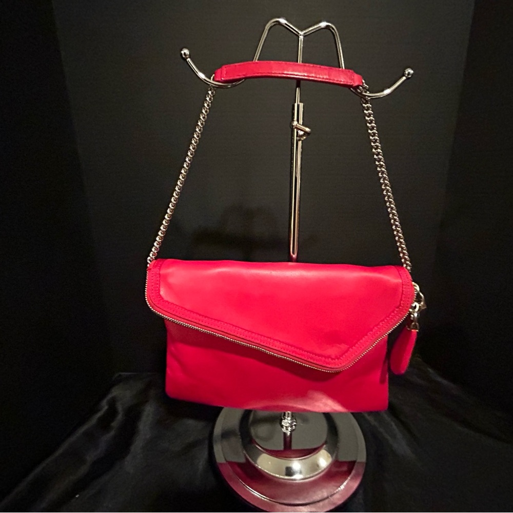 Henri Bendel Red Leather Crossbody Purse. Call Out: Slight rubbing on corners
